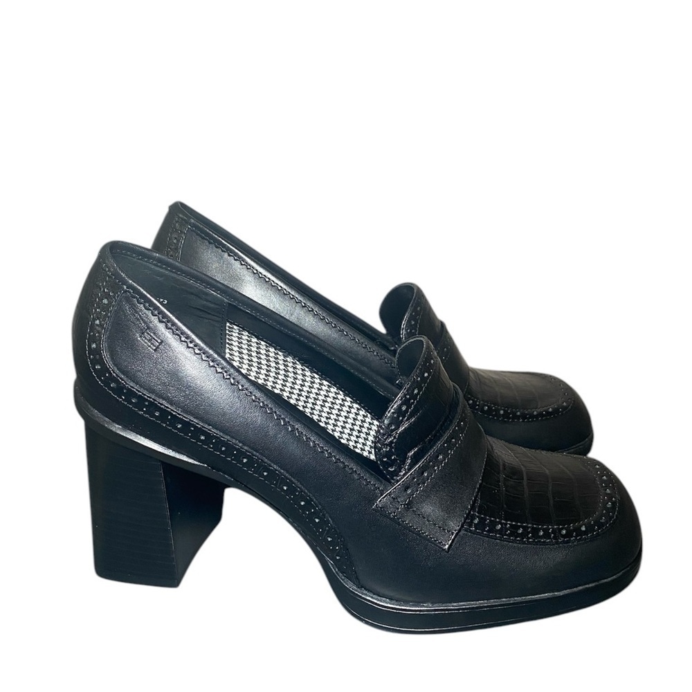 NWT Vintage Tommy Hilfiger Black Leather Chunky Heel Womens Platform Shoes 9.5 - Picture 8 of 9